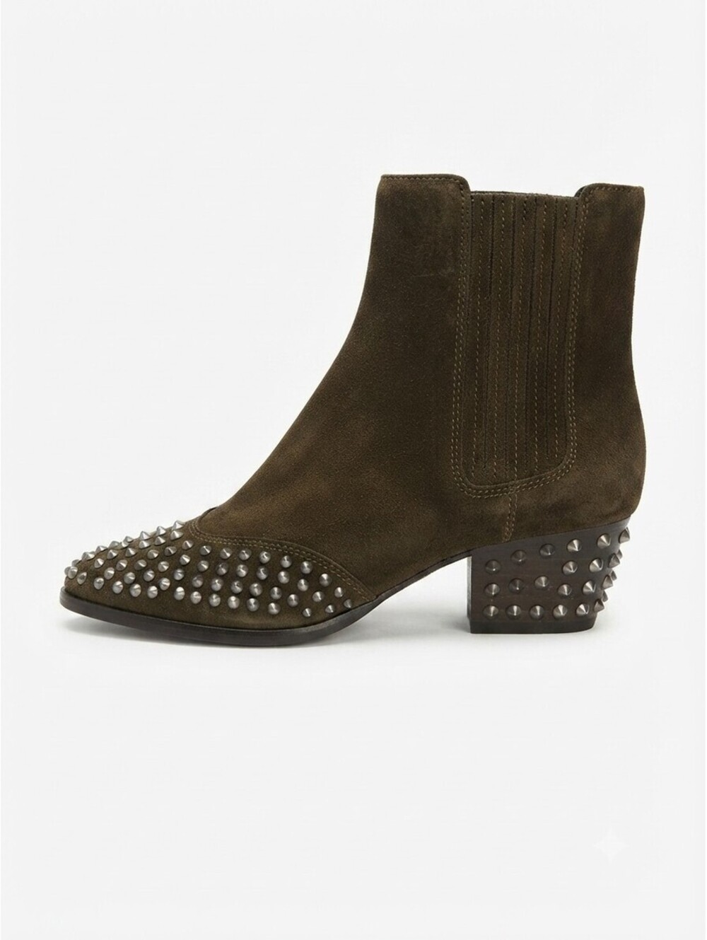 ASH 'Hook' Olive Green Suede Studded Pull On Chelse Boots Size 37